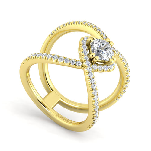 14K Yellow Gold Cushion Halo Diamond Engagement Ring