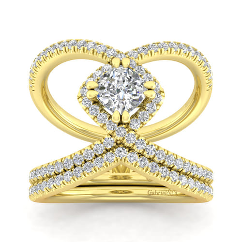 14K Yellow Gold Cushion Halo Diamond Engagement Ring