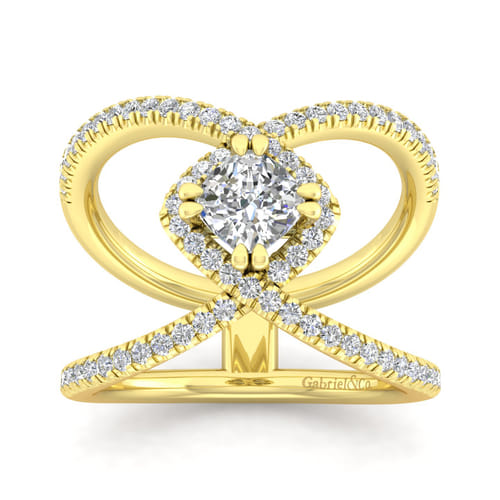 14K Yellow Gold Cushion Halo Diamond Engagement Ring