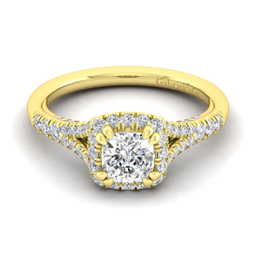 14K Yellow Gold Cushion Halo Diamond Engagement Ring