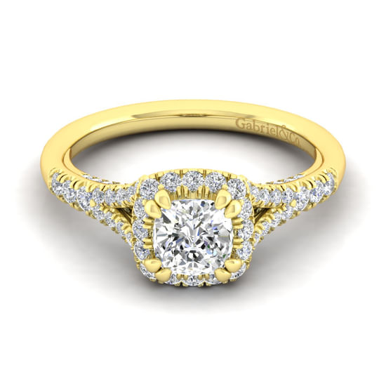 Gabriel - 14K Yellow Gold Cushion Halo Diamond Engagement Ring