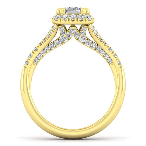 14K Yellow Gold Cushion Halo Diamond Engagement Ring