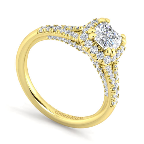14K Yellow Gold Cushion Halo Diamond Engagement Ring