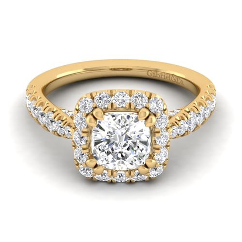 14K Yellow Gold Cushion Halo Diamond Engagement Ring