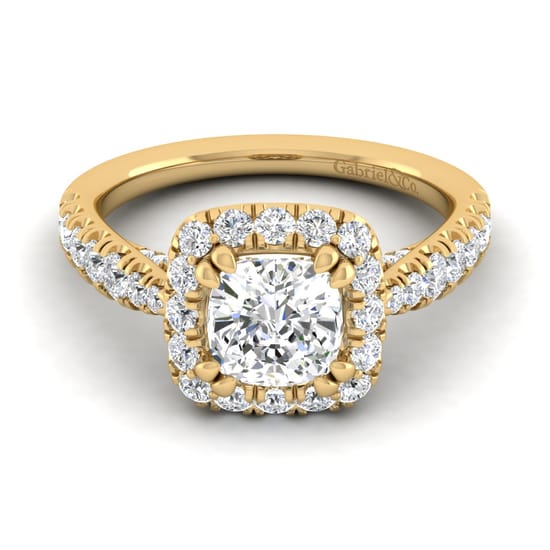 Gabriel - 14K Yellow Gold Cushion Halo Diamond Engagement Ring