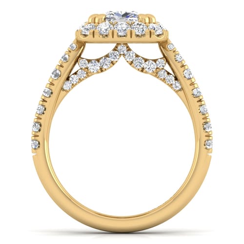 14K Yellow Gold Cushion Halo Diamond Engagement Ring