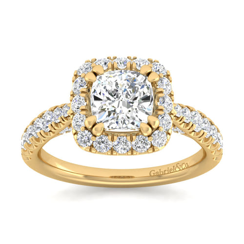 14K Yellow Gold Cushion Halo Diamond Engagement Ring