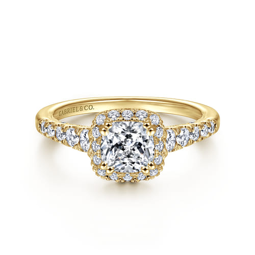 14K Yellow Gold Cushion Halo Diamond Engagement Ring