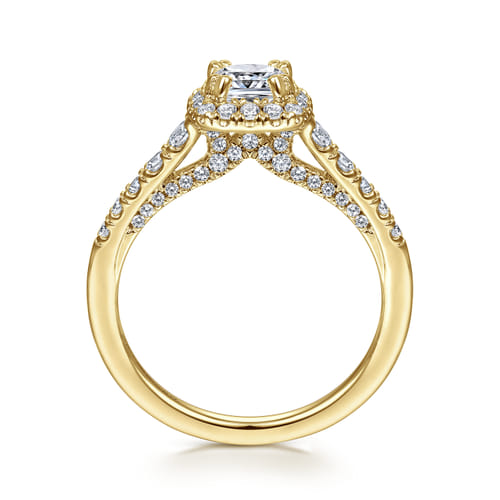 14K Yellow Gold Cushion Halo Diamond Engagement Ring