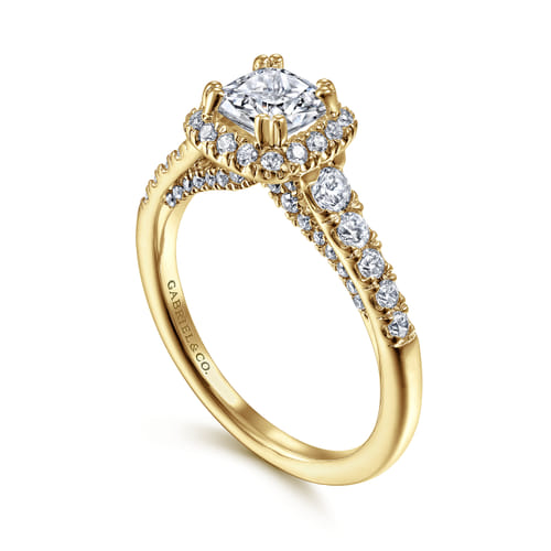 14K Yellow Gold Cushion Halo Diamond Engagement Ring