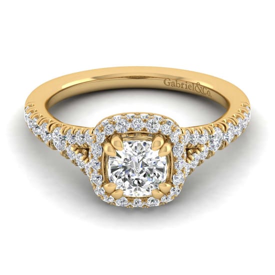 Gabriel - 14K Yellow Gold Cushion Halo Diamond Engagement Ring