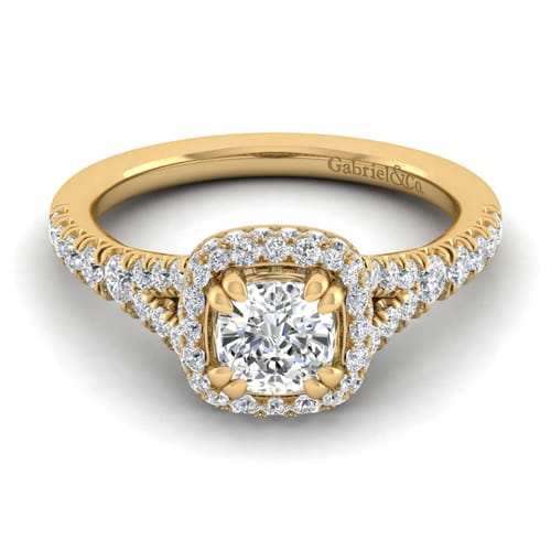 14K Yellow Gold Cushion Halo Diamond Engagement Ring 14K Yellow Gold Cushion Halo Diamond Engagement Ring