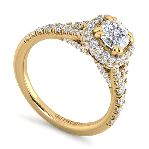 14K Yellow Gold Cushion Halo Diamond Engagement Ring 14K Yellow Gold Cushion Halo Diamond Engagement Ring