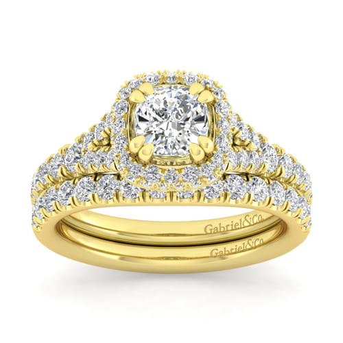 14K Yellow Gold Cushion Halo Diamond Engagement Ring 14K Yellow Gold Cushion Halo Diamond Engagement Ring