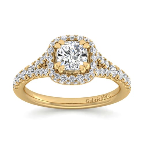 14K Yellow Gold Cushion Halo Diamond Engagement Ring 14K Yellow Gold Cushion Halo Diamond Engagement Ring