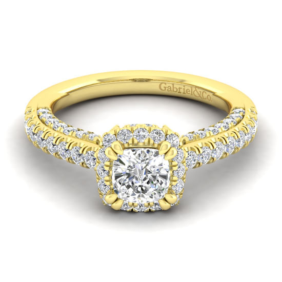 Gabriel - 14K Yellow Gold Cushion Halo Diamond Engagement Ring
