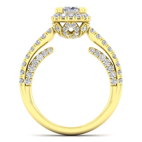 14K Yellow Gold Cushion Halo Diamond Engagement Ring