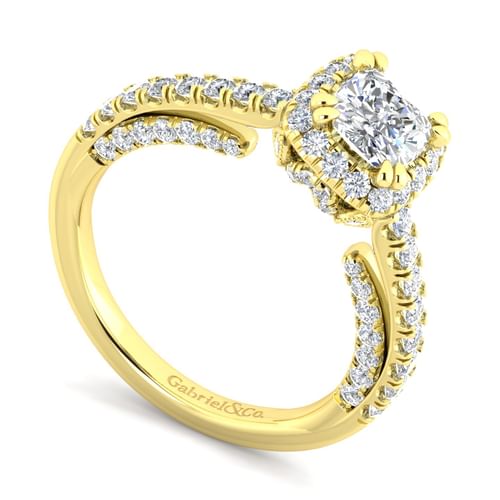 14K Yellow Gold Cushion Halo Diamond Engagement Ring