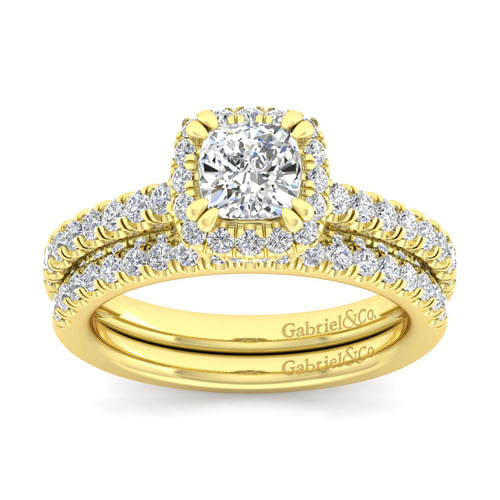 14K Yellow Gold Cushion Halo Diamond Engagement Ring