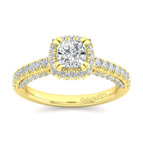14K Yellow Gold Cushion Halo Diamond Engagement Ring