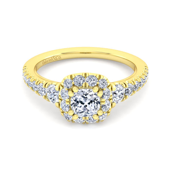 Gabriel - 14K Yellow Gold Cushion Halo Diamond Engagement Ring