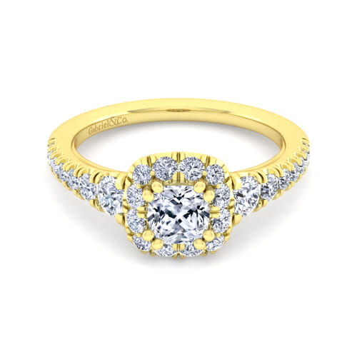 14K Yellow Gold Cushion Halo Diamond Engagement Ring 14K Yellow Gold Cushion Halo Diamond Engagement Ring