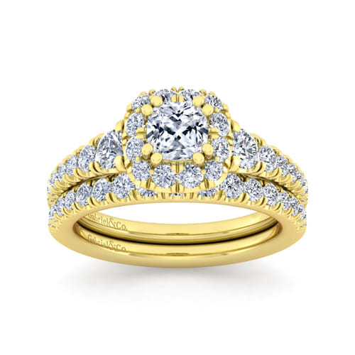 14K Yellow Gold Cushion Halo Diamond Engagement Ring 14K Yellow Gold Cushion Halo Diamond Engagement Ring