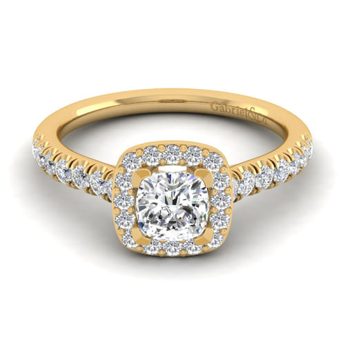 14K Yellow Gold Cushion Halo Diamond Engagement Ring