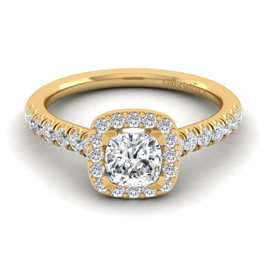 Gabriel - 14K Yellow Gold Cushion Halo Diamond Engagement Ring