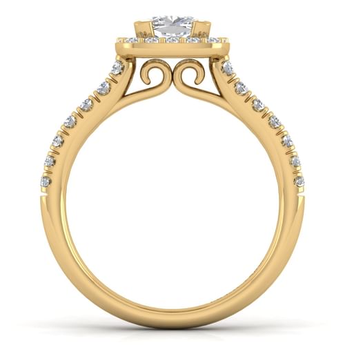 14K Yellow Gold Cushion Halo Diamond Engagement Ring