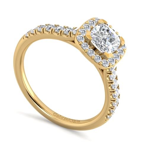 14K Yellow Gold Cushion Halo Diamond Engagement Ring