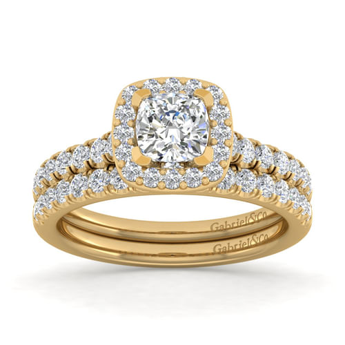 14K Yellow Gold Cushion Halo Diamond Engagement Ring