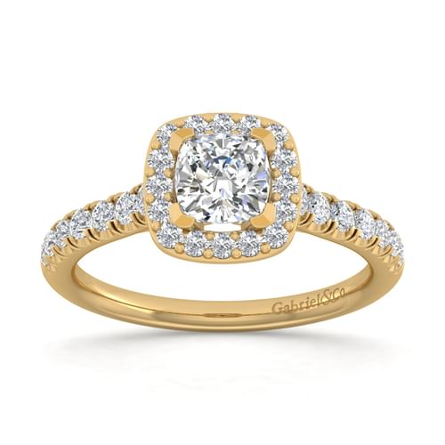 14K Yellow Gold Cushion Halo Diamond Engagement Ring