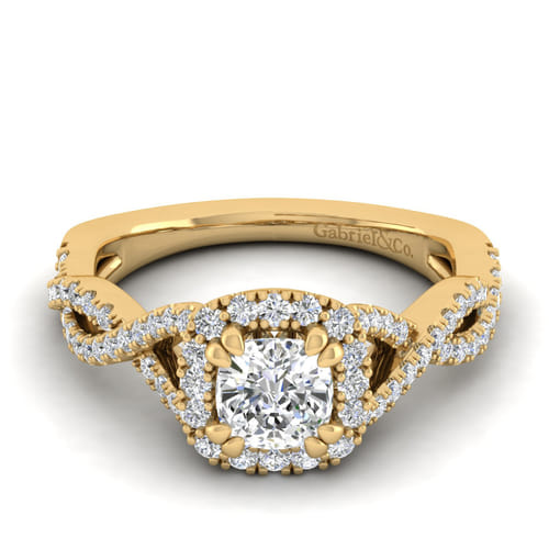 14K Yellow Gold Cushion Halo Diamond Engagement Ring