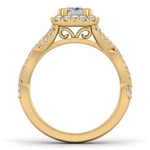 14K Yellow Gold Cushion Halo Diamond Engagement Ring