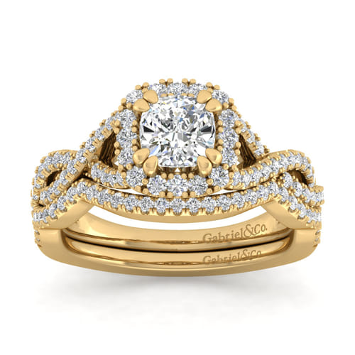 14K Yellow Gold Cushion Halo Diamond Engagement Ring