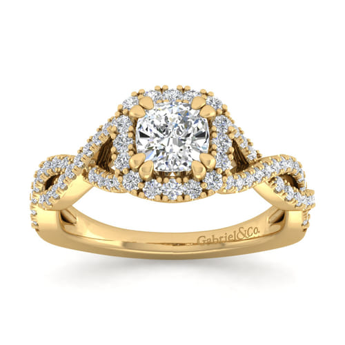 14K Yellow Gold Cushion Halo Diamond Engagement Ring