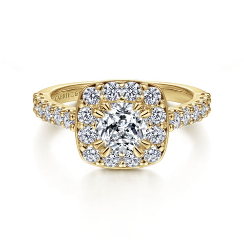 14K Yellow Gold Cushion Halo Diamond Engagement Ring