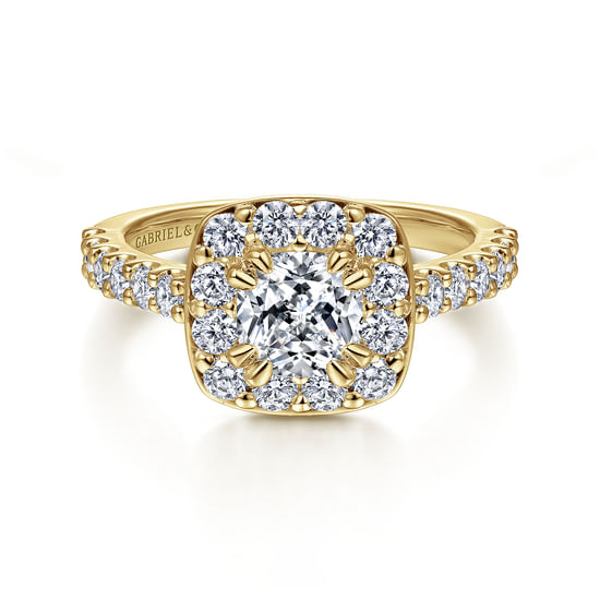 Gabriel - 14K Yellow Gold Cushion Halo Diamond Engagement Ring