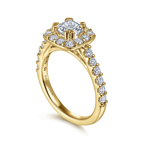 14K Yellow Gold Cushion Halo Diamond Engagement Ring