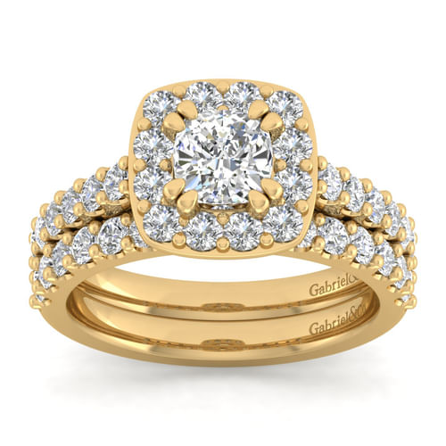 14K Yellow Gold Cushion Halo Diamond Engagement Ring