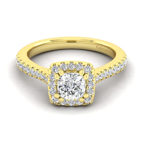 14K Yellow Gold Cushion Halo Diamond Engagement Ring