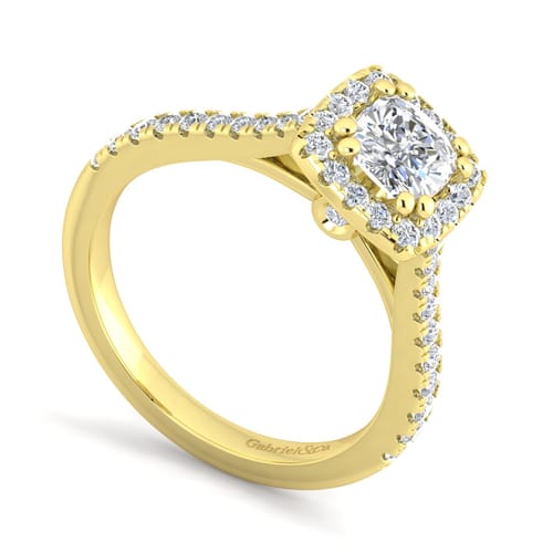 14K Yellow Gold Cushion Halo Diamond Engagement Ring