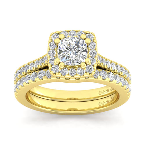 14K Yellow Gold Cushion Halo Diamond Engagement Ring