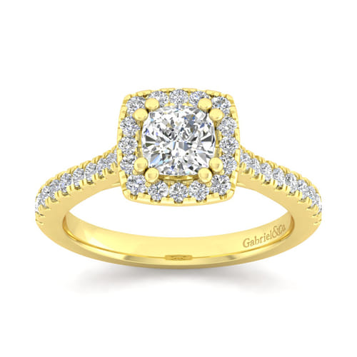 14K Yellow Gold Cushion Halo Diamond Engagement Ring