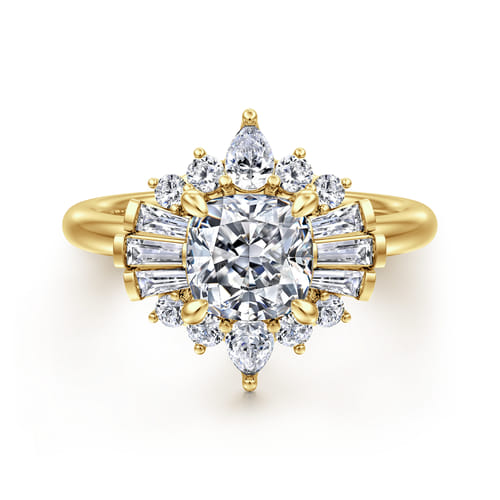 14K Yellow Gold Cushion Halo Diamond Engagement Ring
