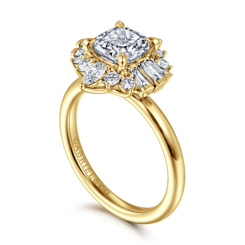14K Yellow Gold Cushion Halo Diamond Engagement Ring