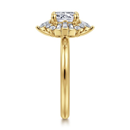 14K Yellow Gold Cushion Halo Diamond Engagement Ring