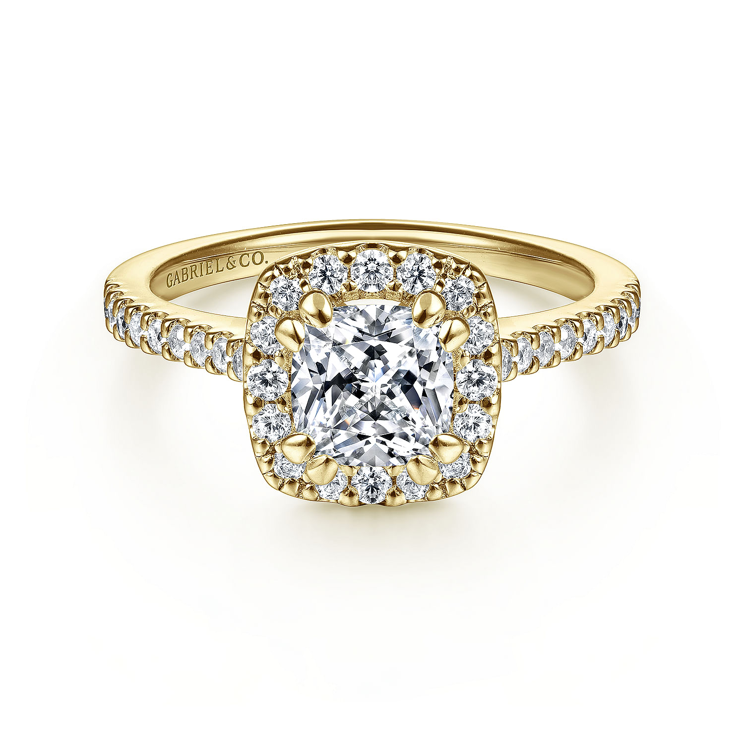 Gabriel - 14K Yellow Gold Cushion Halo Diamond Engagement Ring