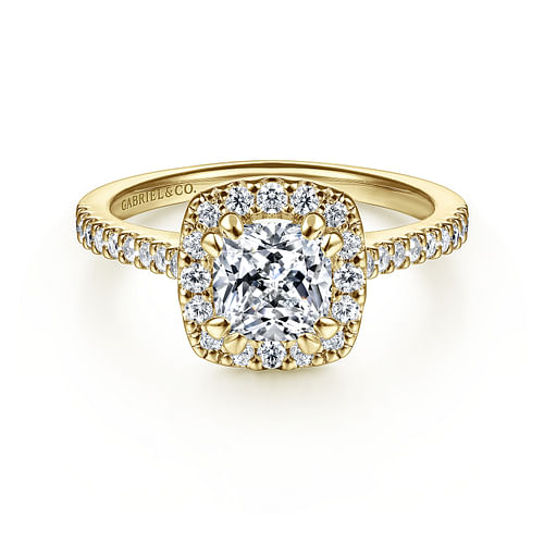 14K Yellow Gold Cushion Halo Diamond Engagement Ring